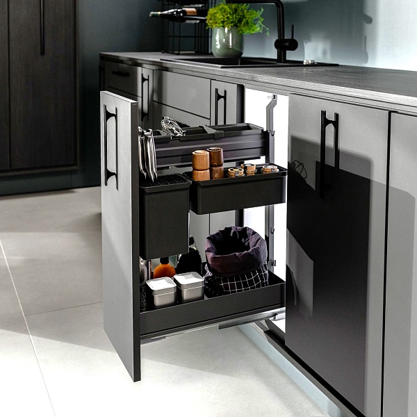 КОМПЛЕКТ №1 Юбокс, Диспенса Джуниор Слим 300 мм, H 640-728, Арена ПЬЮР, 1 полка + 1 Юбокс, цвет АНТРАЦИТ Kessebohmer | официальный магазин