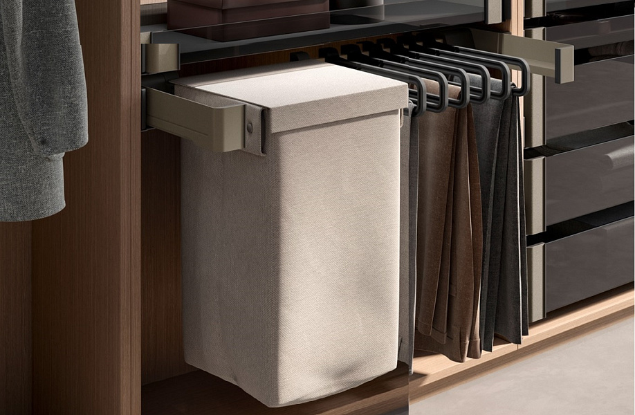 КОМПЛЕКТ Мешок для белья 450 мм Конеро W 860-920 мм, D 475 мм; мешок широкий 1 шт; вешалки 6 шт; шампань Kessebohmer | официальный магазин