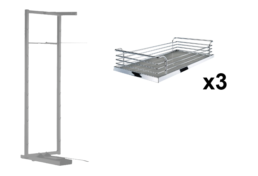 Комплект внутренний, Тандем II 600 мм, H 800, Арена КЛАССИК, Рама + 3 полки, цвет ХРОМ Kessebohmer | официальный магазин