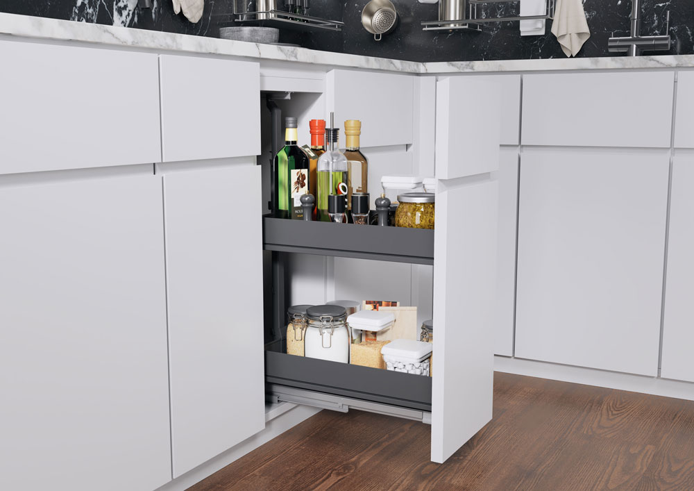 КОМПЛЕКТ Диспенса Джуниор Слим 300 мм, H 640-728, Арена ПЬЮР, 2 полки, цвет АНТРАЦИТ Kessebohmer | официальный магазин