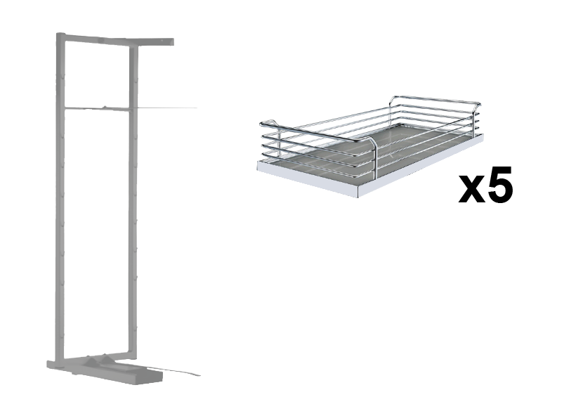 Комплект внутренний, Тандем II 450 мм, H 1700, Арена КЛАССИК, Рама + 5 полок, цвет ТИТАН Kessebohmer | официальный магазин